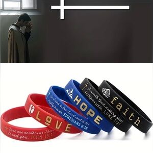Faith Hope Love Inspirational Christian Silicone Bracelet Set NIP